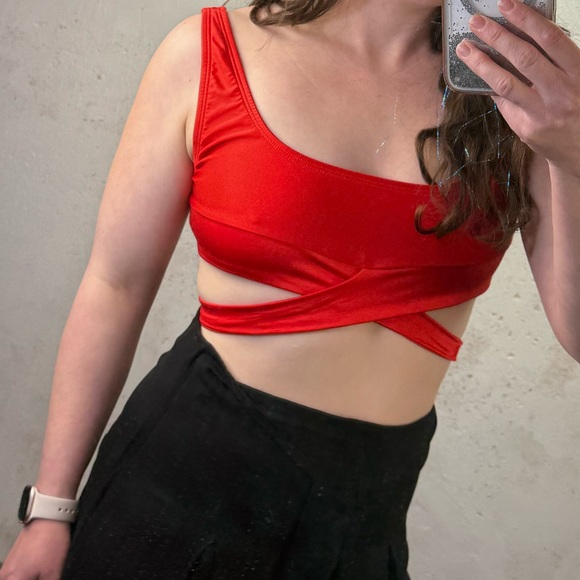 Ris-K Frolic Wrap Around Bikini Top in Shine Red Size Medium NEW With Tags - Picture 1 of 11